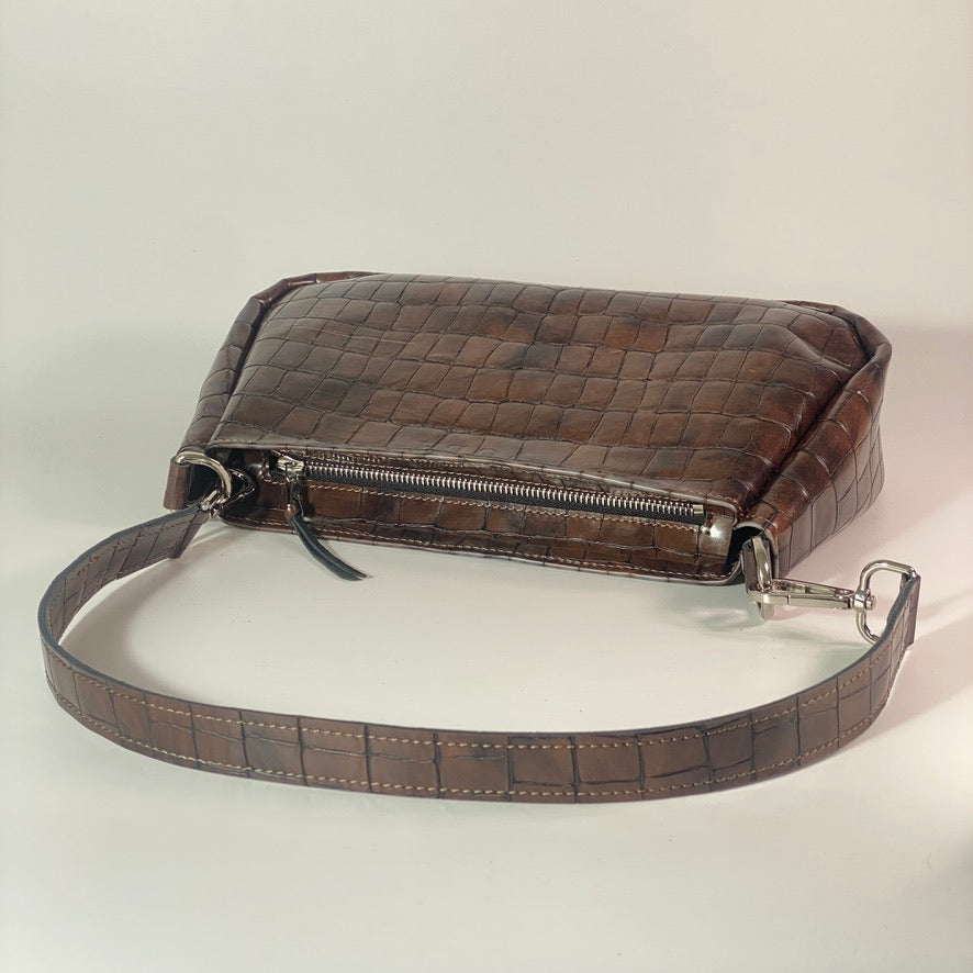 Brown Croc Shoulder Bag